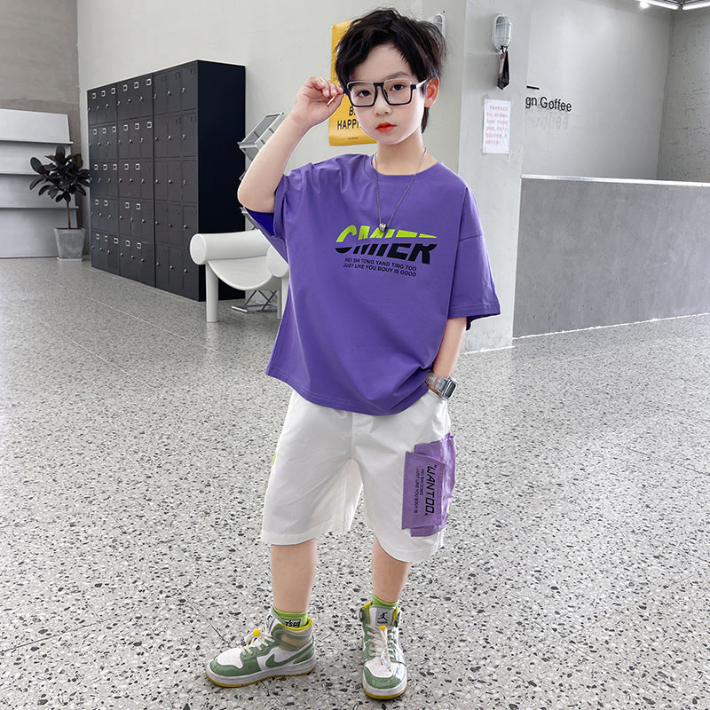 Tweedelige Set T-shirt met korte mouwen en Tekstprint & Shorts met Tekstprint voor Kinderen/ Tieners