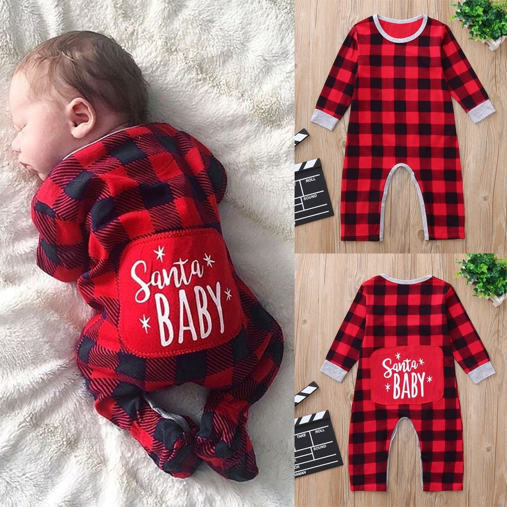 Kerst-Outfit Casual Geruite Jumpsuit met Letterprint voor Baby's