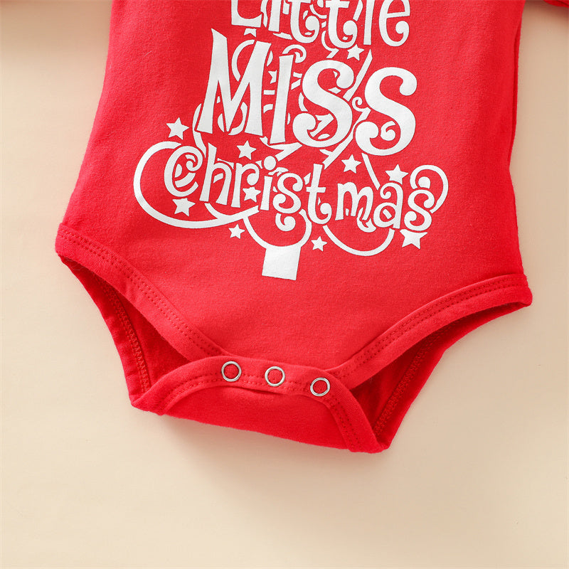 Kerstmode 3-delige Set Haarband met Strik Romper met Lange Mouwen en Print & Jarretellerok met Kerstprint voor Baby's/Peuters