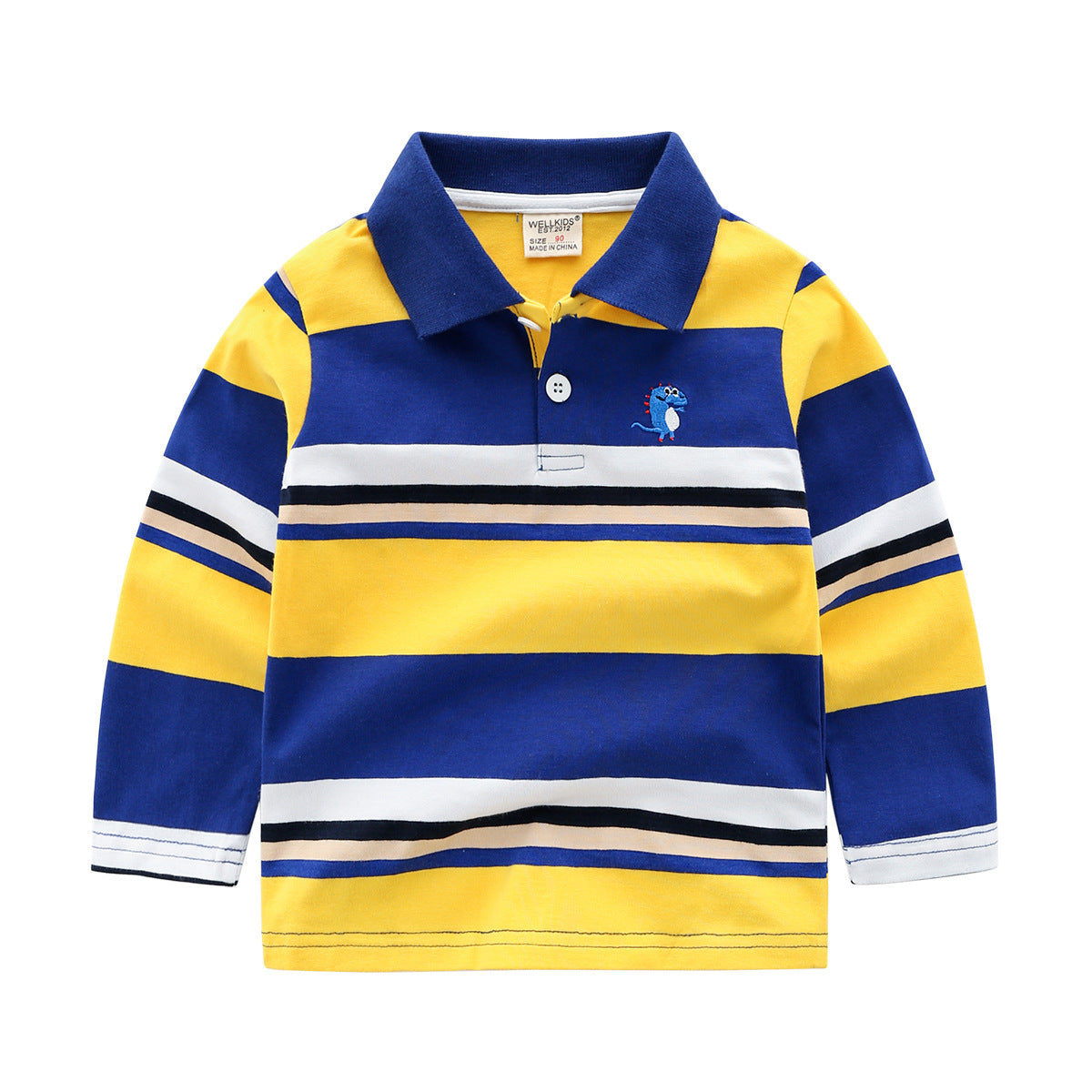 Casual Katoenen Gestreepte Revers Poloshirt met Lange Mouwen en Knoopsluiting voor Kinderen