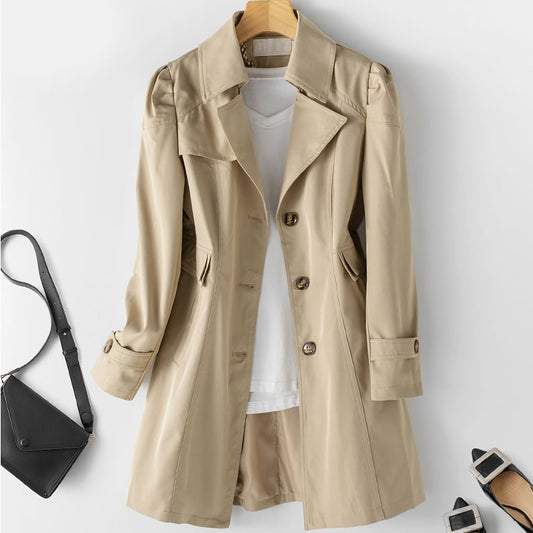 Trendy Casual Slanke Slim-Fit Trenchcoat in Effen Kleur met Knoopsluiting voor Dames & Plus-size