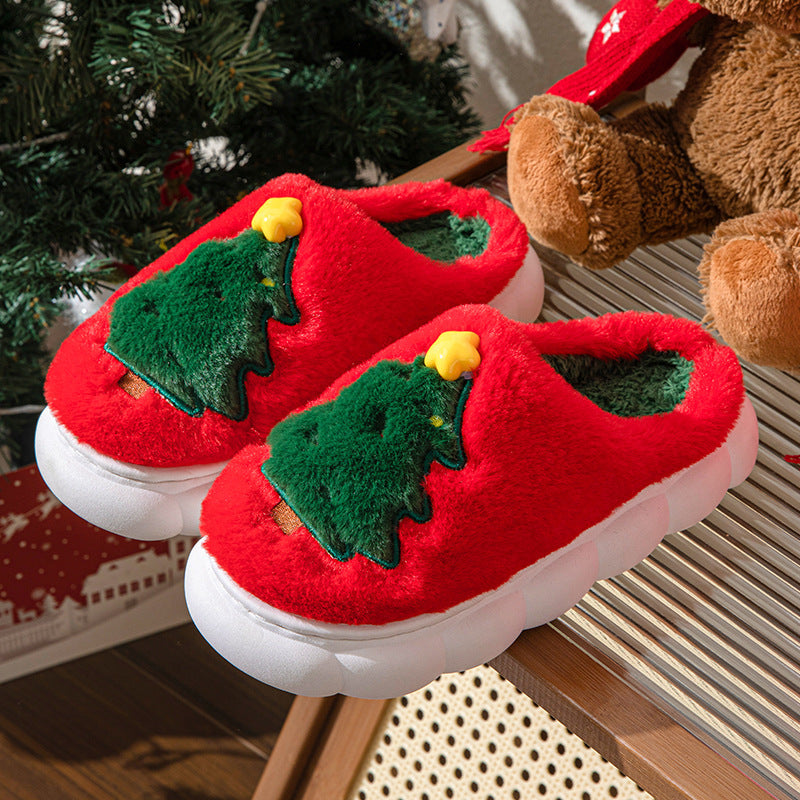 Kerstmis Stijlvolle Winterse Warme Antislip Kerstpantoffels met Geborduurde Kerstboom voor Binnen in Huis voor Unisex