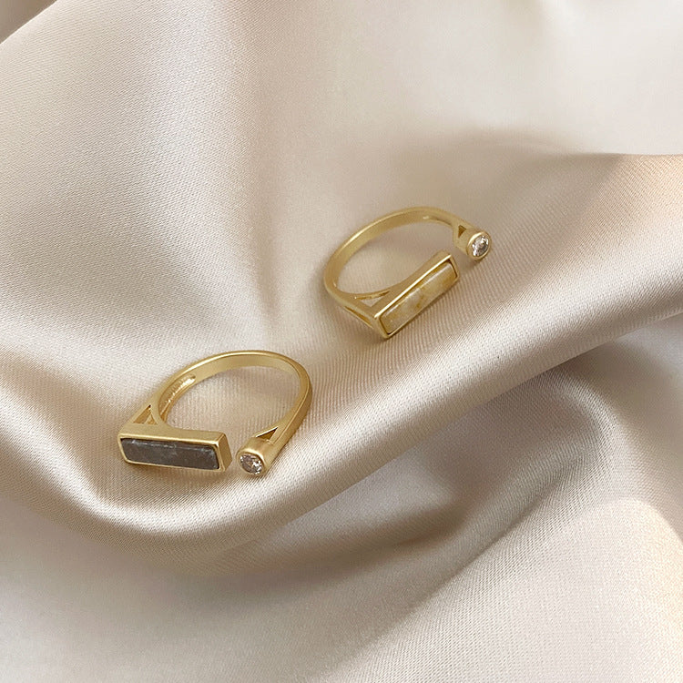 Vintage Verstelbare Ring met Rechthoek Marmeren Steen en Zirkonia Steen voor Dames