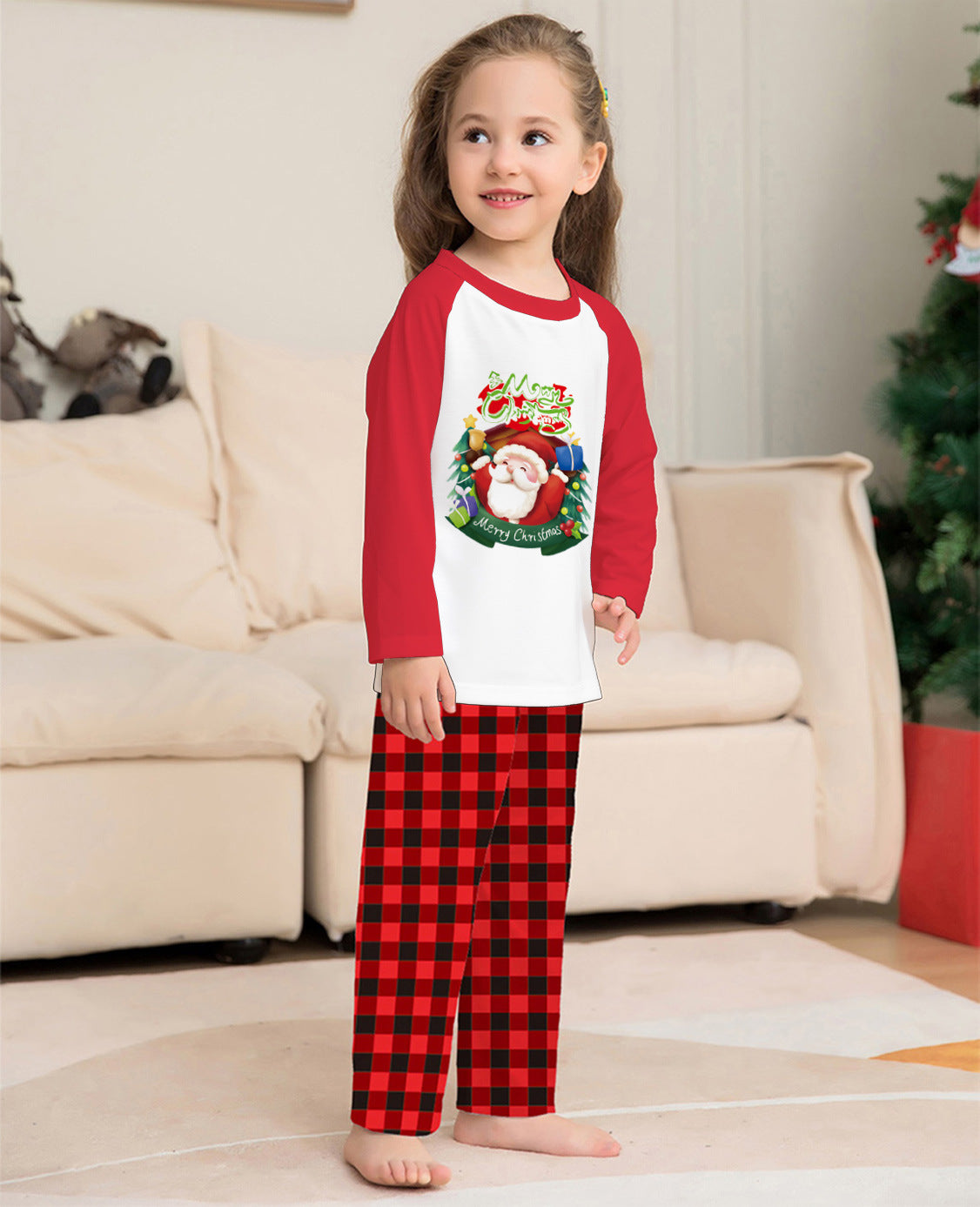Kerstmis Familie Trendy Casual Matching Geruite Kerstpyjama met Kerstmisprint Gezin & Koppels