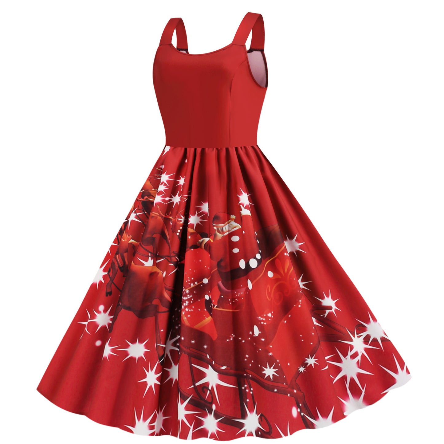Hepburn Style Vintage Mouwloze Swingjurk met Kerst Bedrukking voor Dames & Plus-size