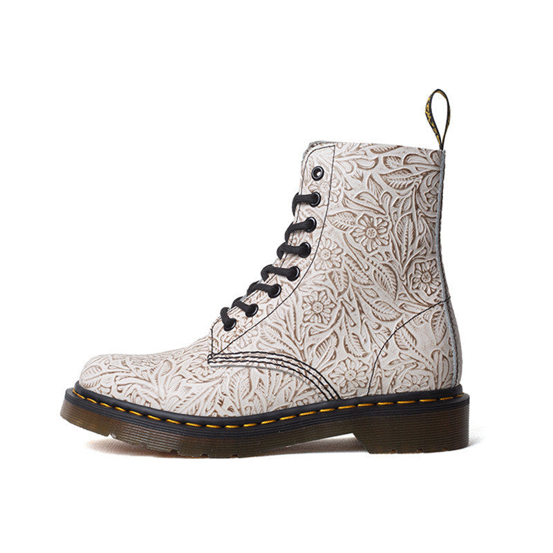 Amerikaanse Casual Retro Grafische Ontwerp Martin-Boots van Echt Leer met Ronde Neus en Vetersluiting voor Unisex