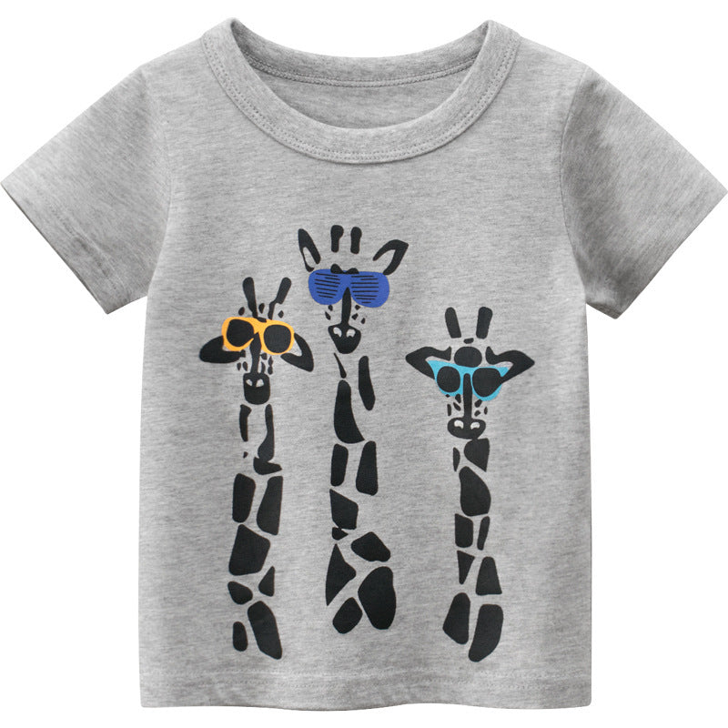 Stijlvolle Casual Effen Kleur Bedrukte Cartoon Print T-shirt met Ronde Hals en Korte Mouwen voor Kinderen