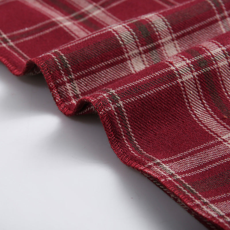 Vintage Rood Geruite V-halsjurk met Mouwen en Riem voor Dames & Plus-size