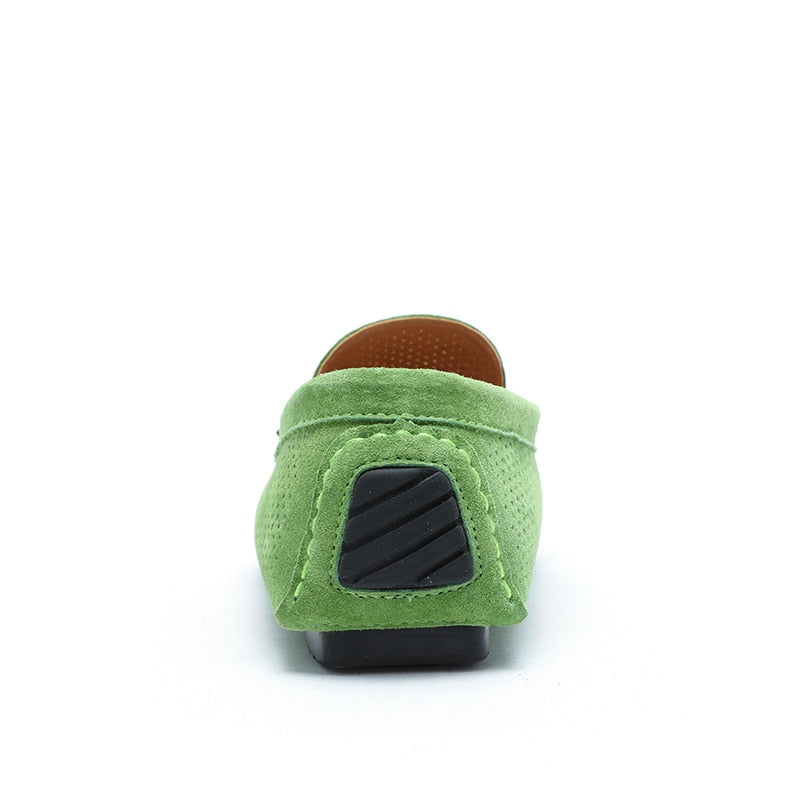 Modieuze Comfortabele Effen Kleur Casual Instappers van Echt Leer met Stippenpatroon en Flexibele Rubberen Noppenzool voor Heren & Jongens