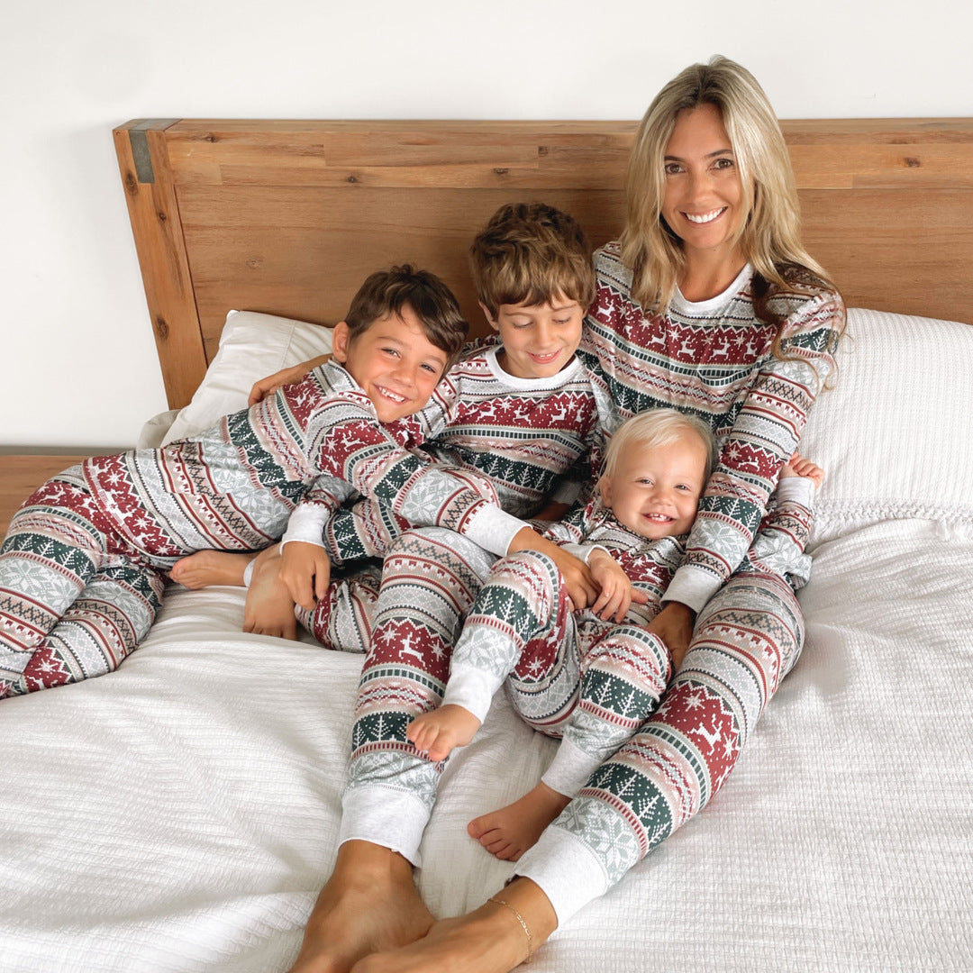 Kerstmis Familie Stijlvolle Casual Matching Kerst Pyjama Set met Kerstmispatroon en Ronde Hals voor Gezin & Koppels