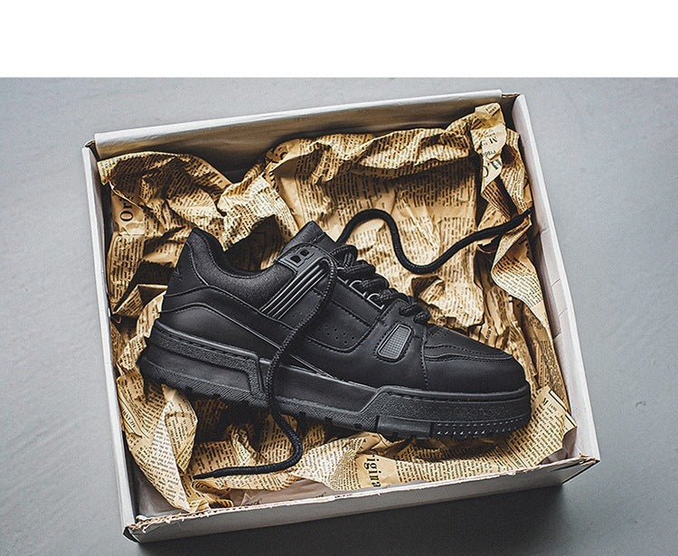 Europese Casual Retro Effen Kleur Sportsneakers van PU-Leer met Ronde Neus en Vetersluiting in Britse Stijl voor Heren & Jongens