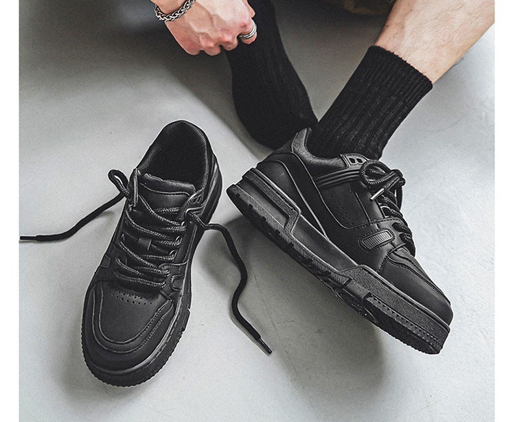 Europese Casual Retro Effen Kleur Sportsneakers van PU-Leer met Ronde Neus en Vetersluiting in Britse Stijl voor Heren & Jongens