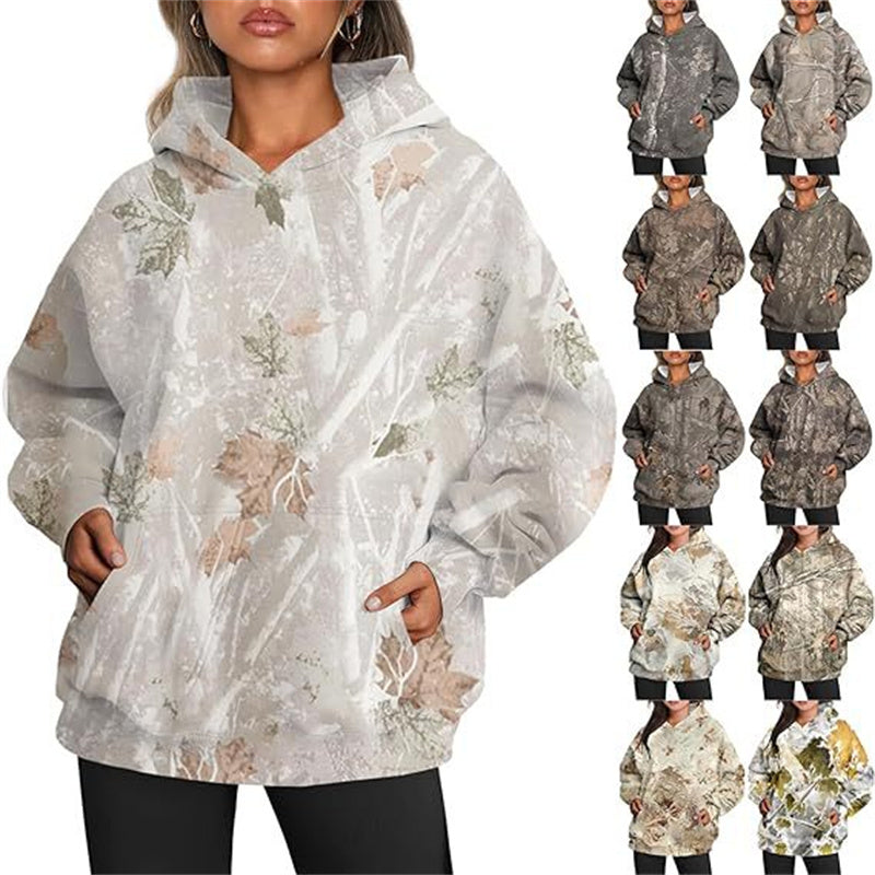 Dames Camouflage Hoodie Maple Leaf Print Oversized