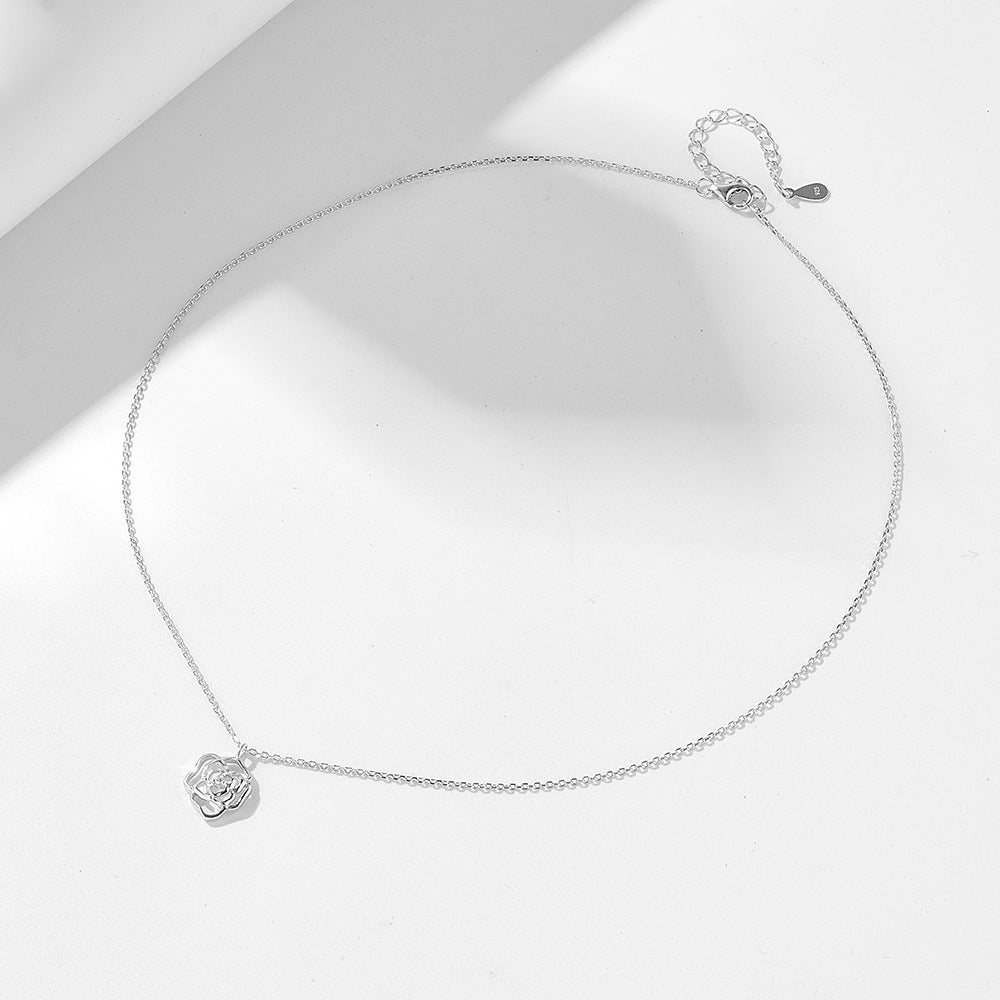 S925 Elegante Franse Retro Hollow Roos Sterling Zilveren Ketting met Zirkonia voor Dames