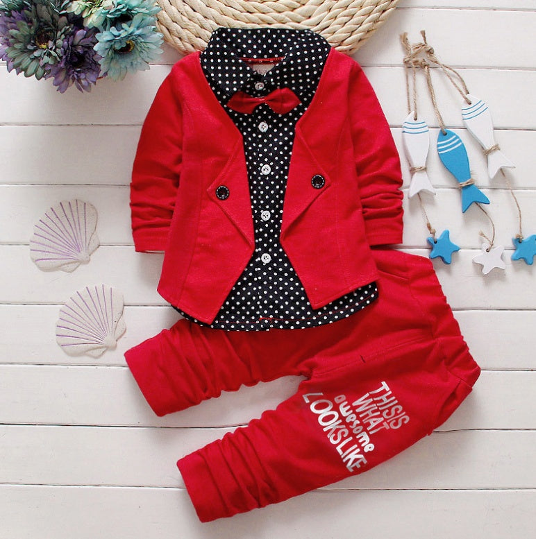 Casual Tweedelig Feest-Outfit Overhemd met Lange Mouwen en Strikje & Broek met Tekst voor Baby's / Peuters