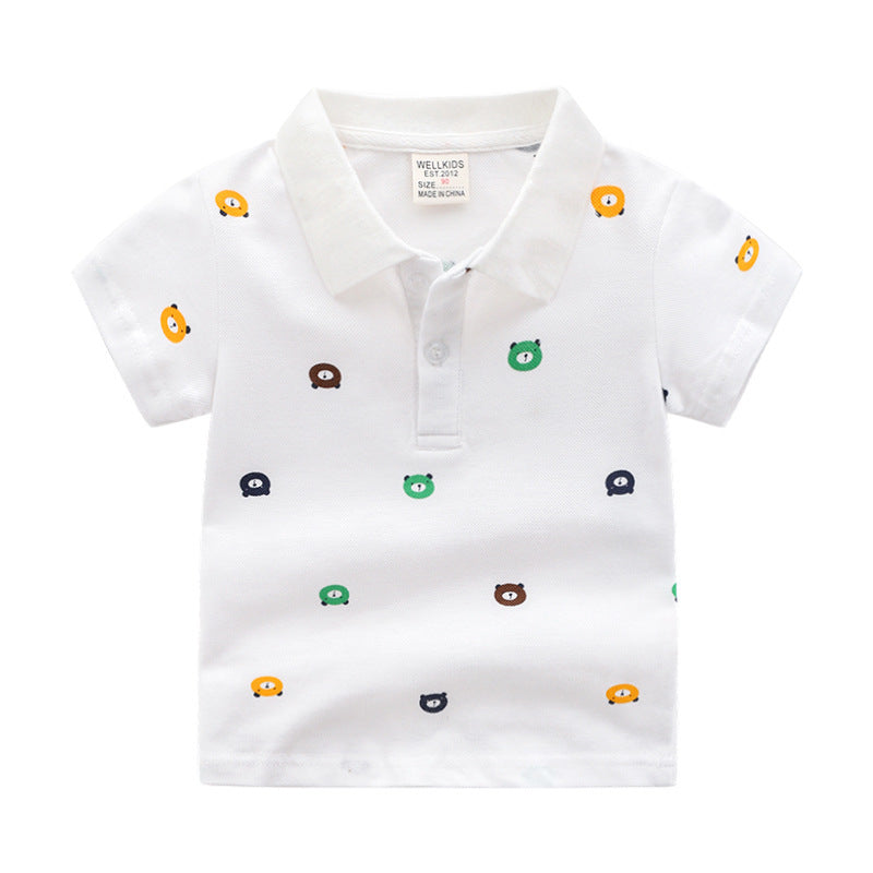 Stijlvolle Casual Gestreepte/Bedrukte Cartoon Print Revers Poloshirt met Korte Mouwen en Knoopsluiting voor Kinderen voor Kinderen