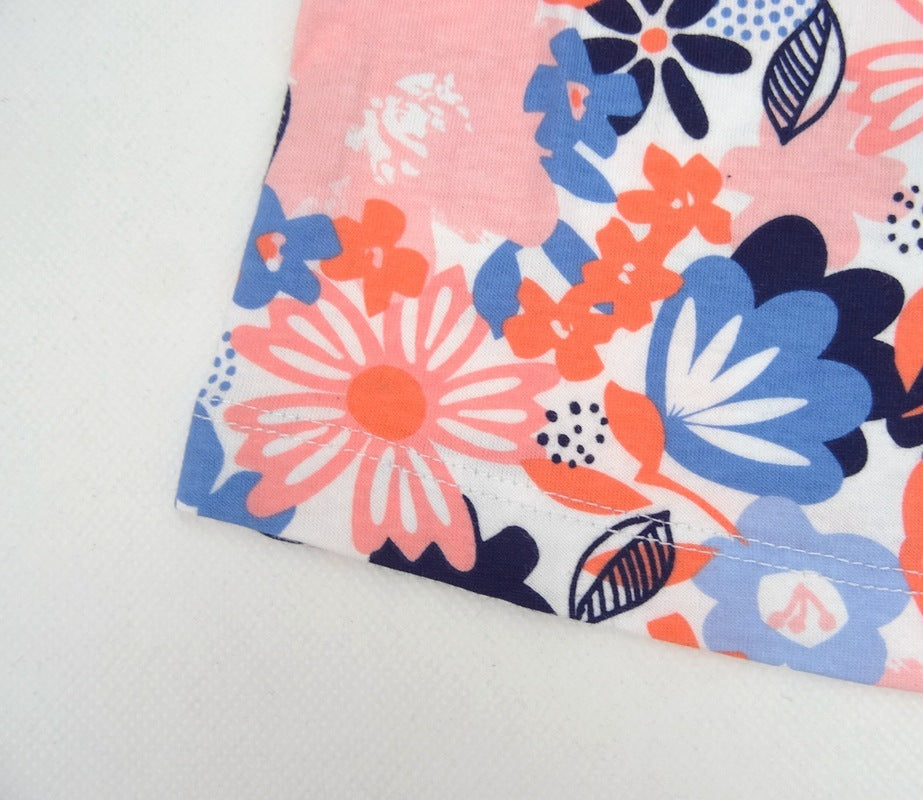 Casual Tweedelige Set Meisjestop met Korte Mouwen en Bloemenprint & Jeans voor Baby's/ Peuters