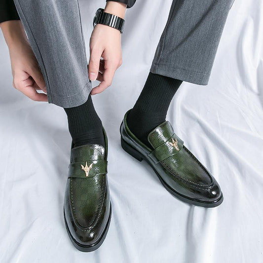 Europese en Amerikaanse Formele Business Effen Kleur Lak Loafers van Echt Leer met Gesp en Rubber Zool voor Heren