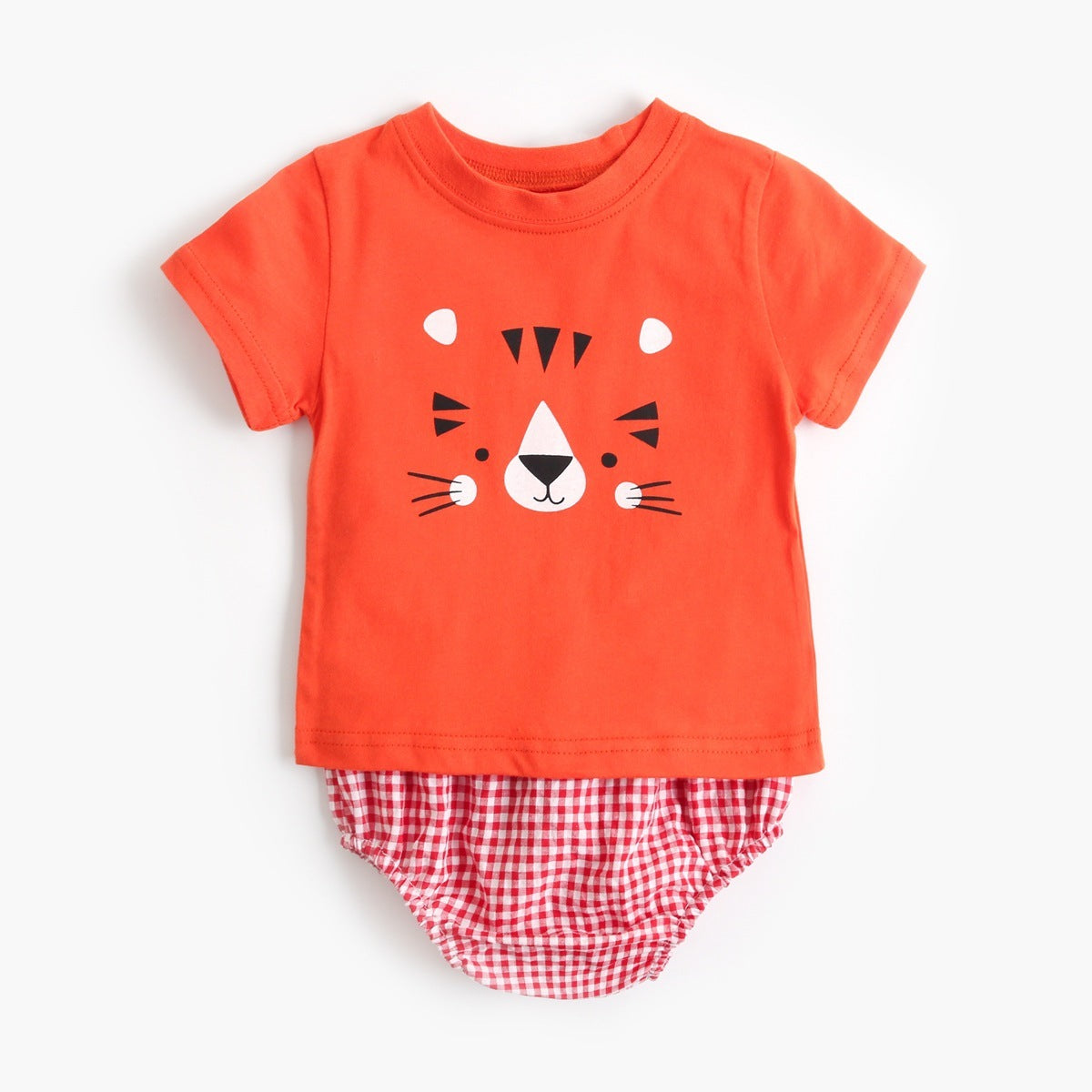 Tweedelige Set voor Kinderen T-shirt met Bedrukking & Geruite Shorts