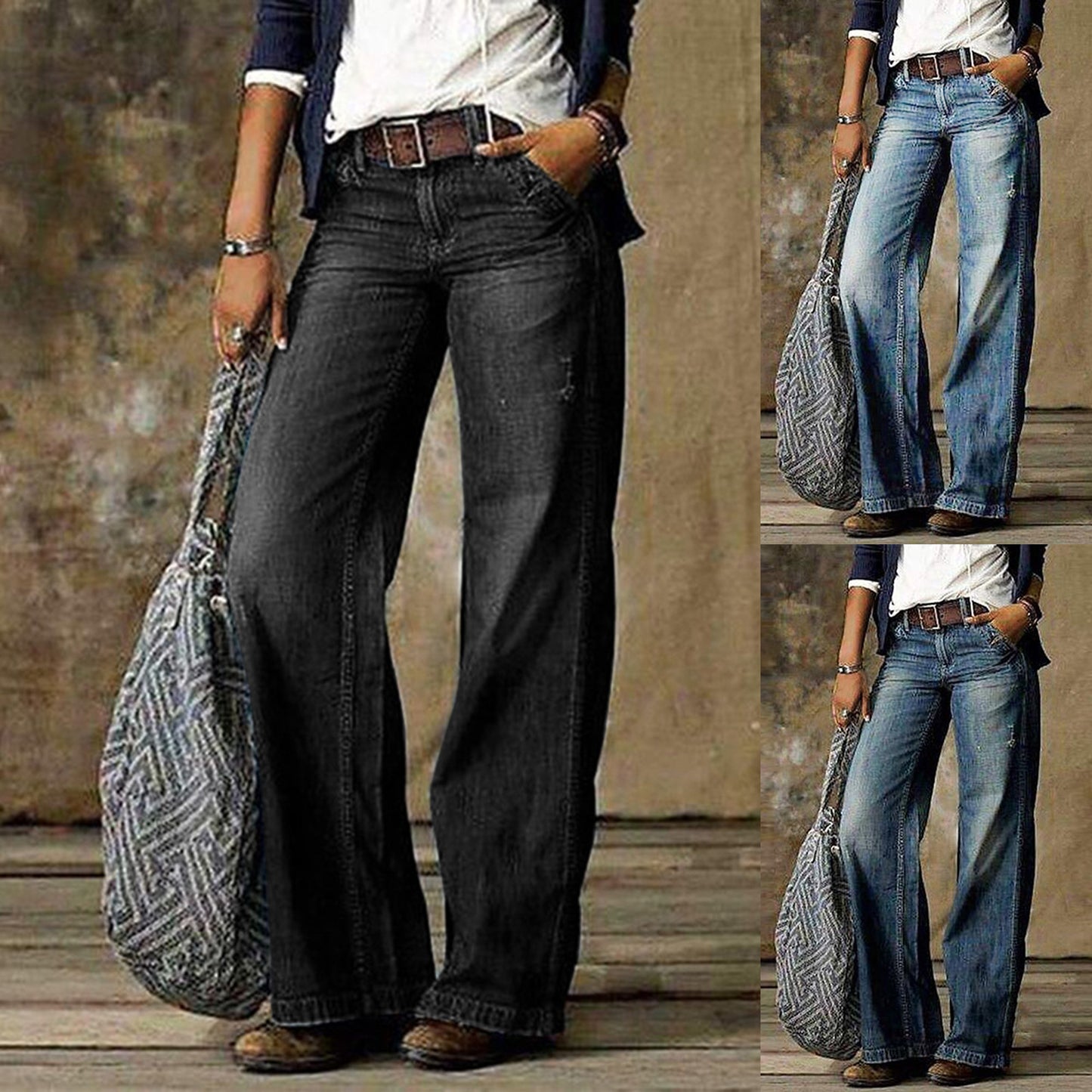 Casual Fashion Pocket Straight-Leg Jeans met Patchwork met Zakken voor Dames & Plus-size