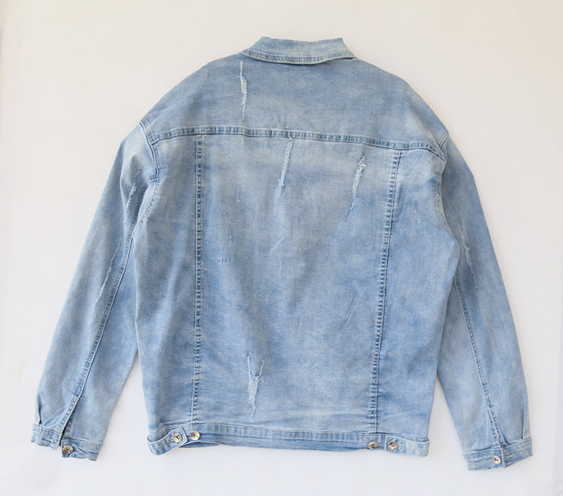 Trendy Casual Oversized Distressed Riped Spijkerjacket met Knoopsluiting en Zakken voor Heren