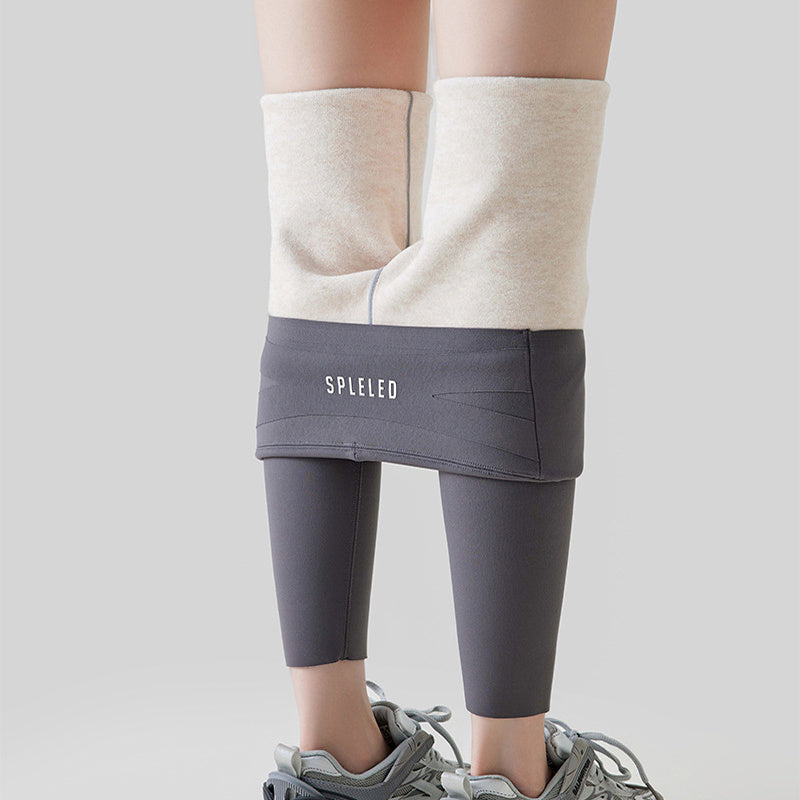 Modieuze Winter Warme Effen Kleur Slanke Hoge Taille met Gevoerd Lams-kasjmier Legging voor Dames & Plus-size