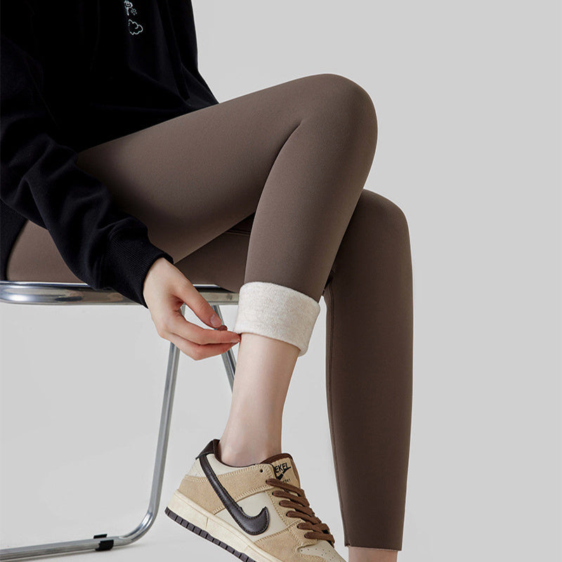 Modieuze Winter Warme Effen Kleur Slanke Hoge Taille met Gevoerd Lams-kasjmier Legging voor Dames & Plus-size