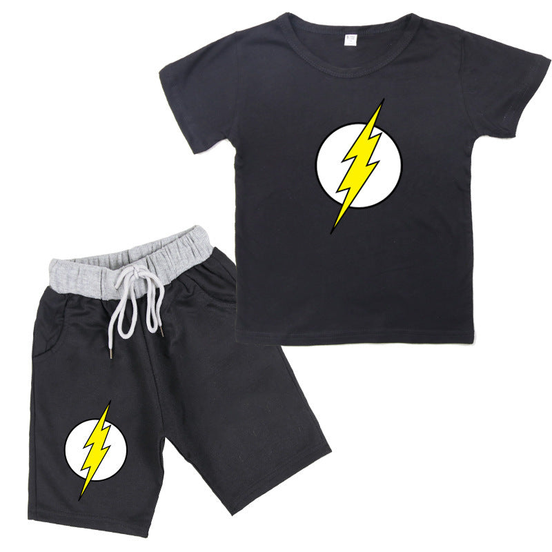 Tweedelige Set Flash Print T-shirt met Korte Mouwen &  Flash Print Shorts voor Kinderen