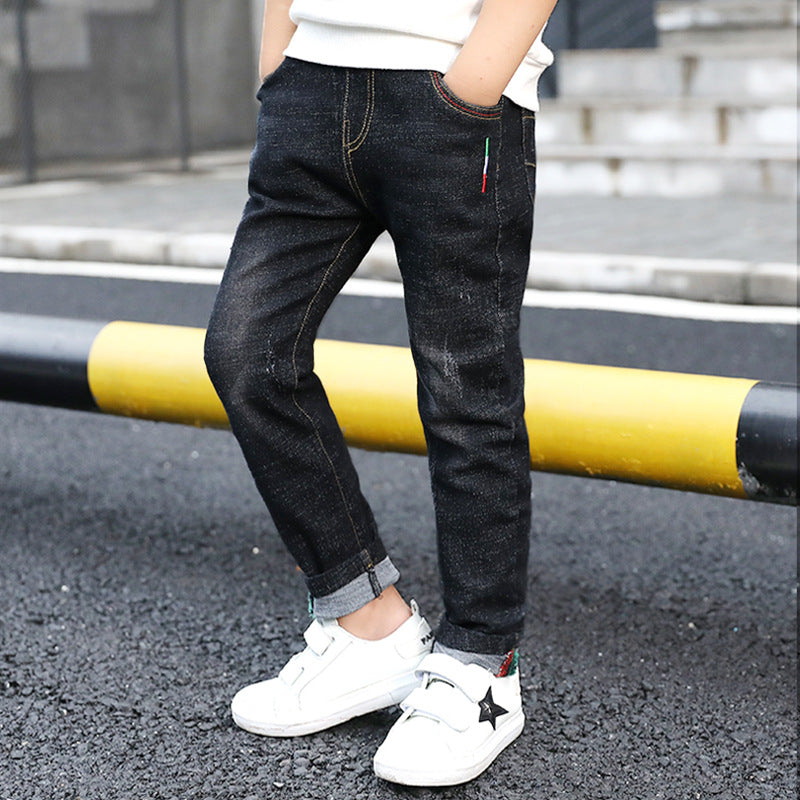 Europese Trendy Casual Ripped Washed Stretch Demin Jeans met Zakken voor Kinderen