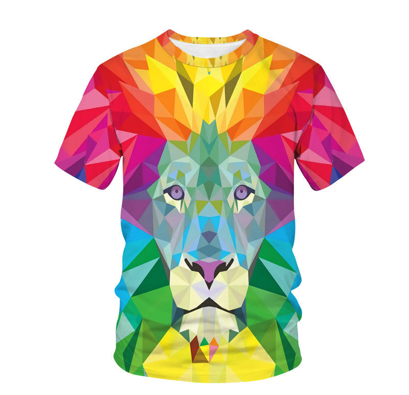 Amerikaanse Digitaal Bedrukte Dierenprint Slim-fit T-shirt met Ronde Hals en Korte Mouwen voor Heren