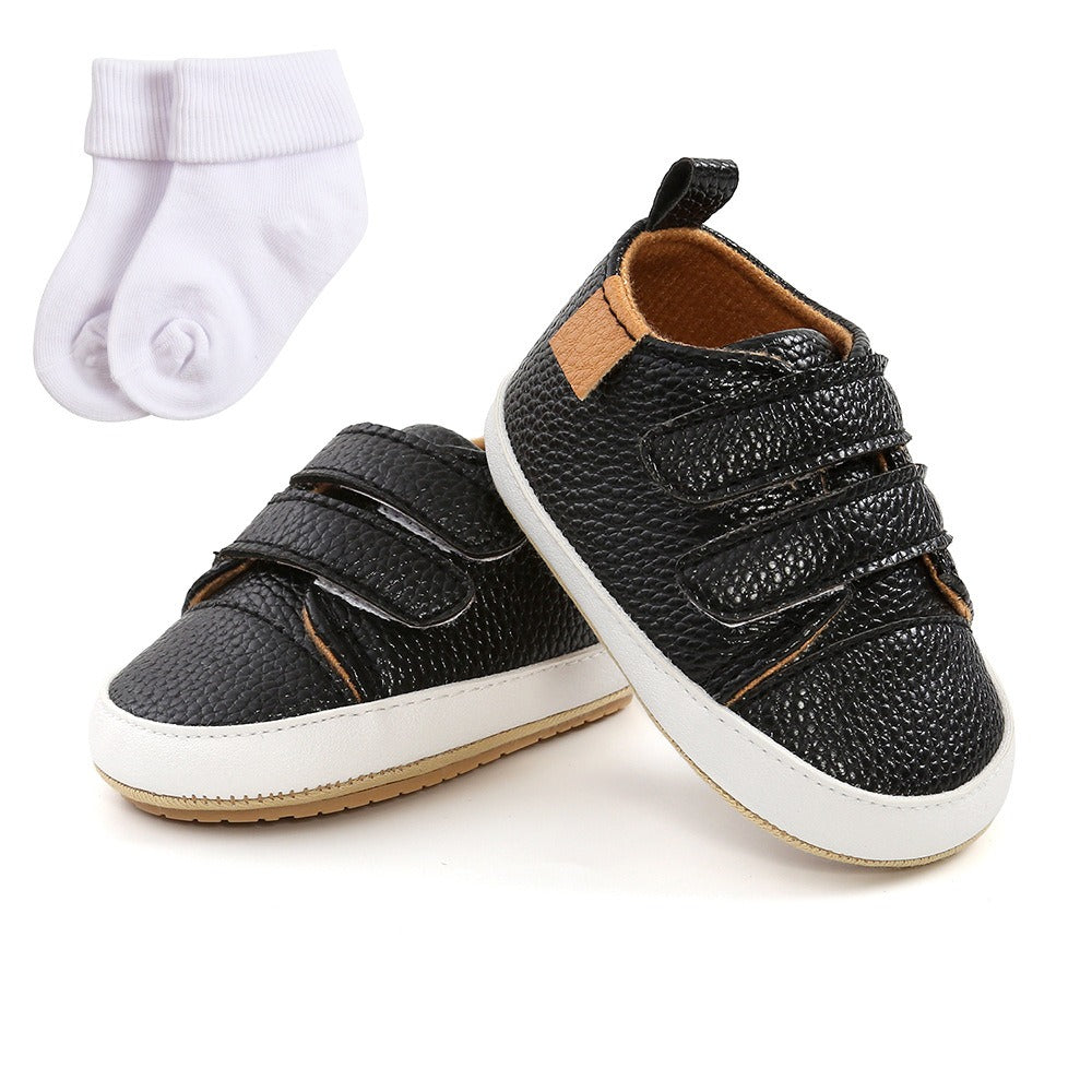 Eenvoudige Casual Effen Kleur Comfortabele Sneakers van PU-Leer met Klittenbandsluiting en Ronde Neus voor Kinderen