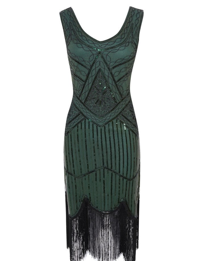 Stijlvolle Vintage Cocktail/Avond Jurk met Pailletten en Franjes voor Dames & Plus-size