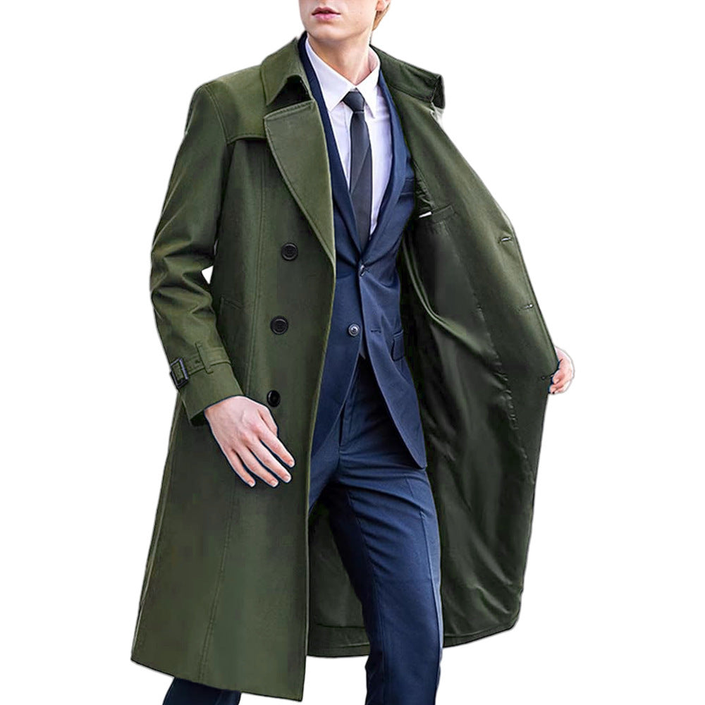 Casual/Business Effen Kleur Lange Double-breasted Trenchcoat met Knoopsluiting voor Heren