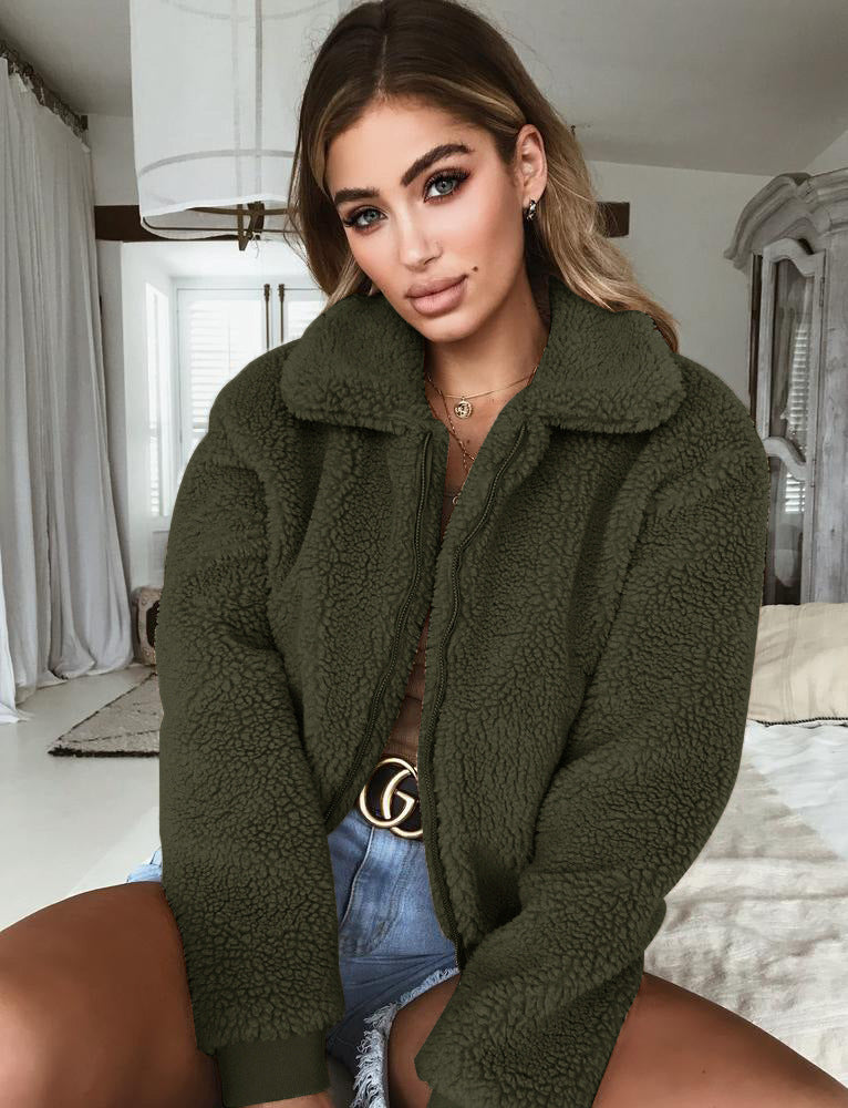 Europese en Amerikaanse Slanke Teddy Fleece Jacket met Ritssluiting voor Dames & Plus-size