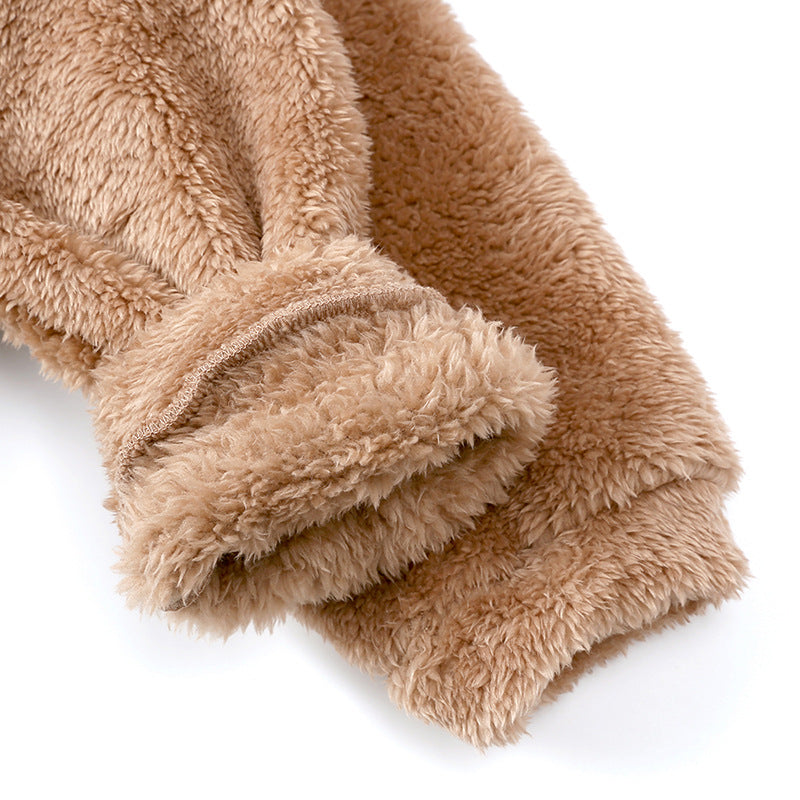 Trendy Winterse Warme Effen Kleur Schattige Casual Dikke Jas van Lamsfluweel met Capuchon en Ritssluiting voor Kinderen