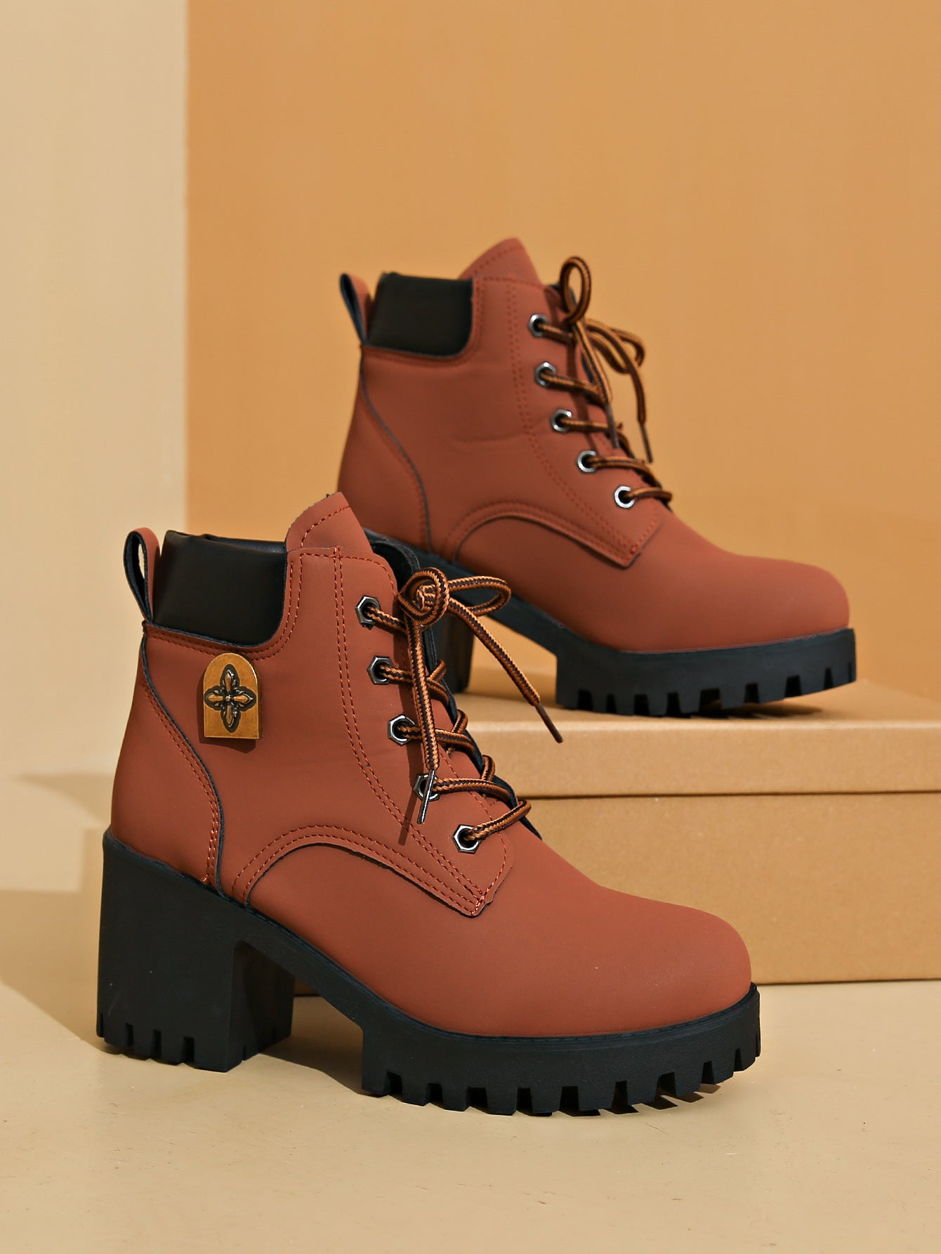 Amerikaanse Effen Kleur Casual/Business Enkel Laarzen van PU-Leer met Dikke Hak en Veters voor Dames & Plus-size