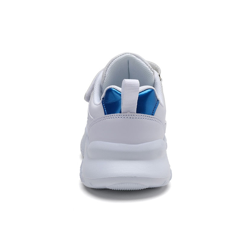 Trendy Casual Effen Kleur Ademende Sportieve Sneakers van PU-Leer met Strepen Accenten en Klittenbandsluiting