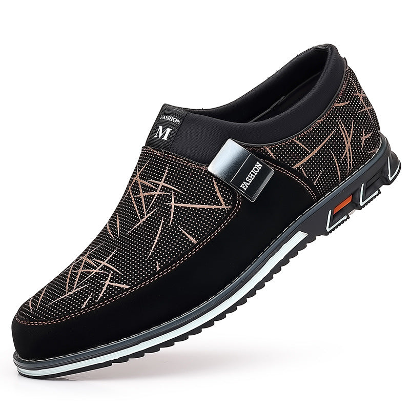 Trendy Modieuze Effen Kleur Casual Instapsneakers van PU-Leer met Geometrische Print en Ronde Neus voor Heren