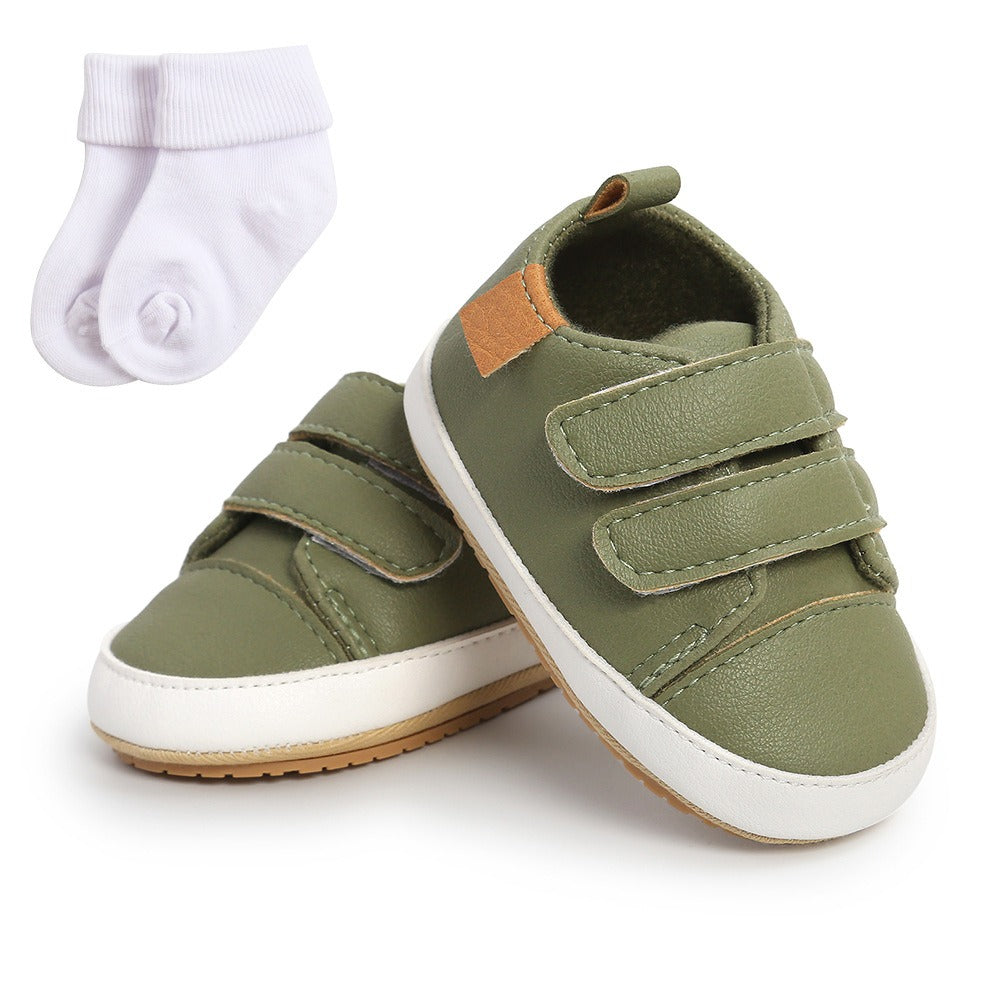 Eenvoudige Casual Effen Kleur Comfortabele Sneakers van PU-Leer met Klittenbandsluiting en Ronde Neus voor Kinderen
