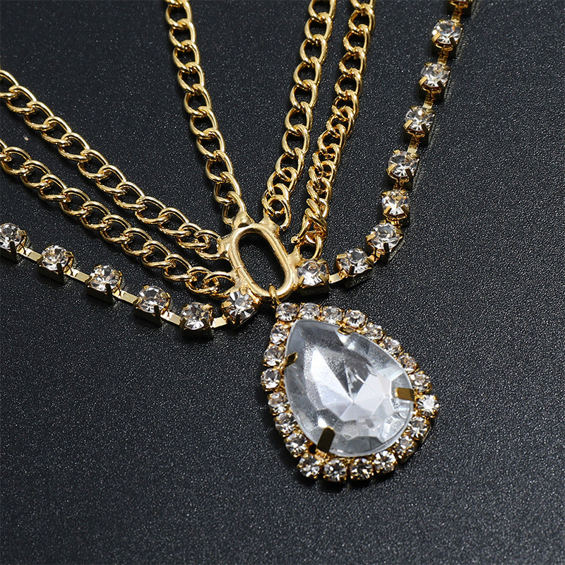 Retro Modieuze Meerlaagse Strass-steentjes Haarketting met Kwastjes en Geometrische Waterdruppelvormige edelsteen voor dames