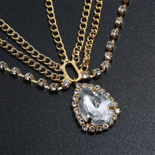 Retro Modieuze Meerlaagse Strass-steentjes Haarketting met Kwastjes en Geometrische Waterdruppelvormige edelsteen voor dames