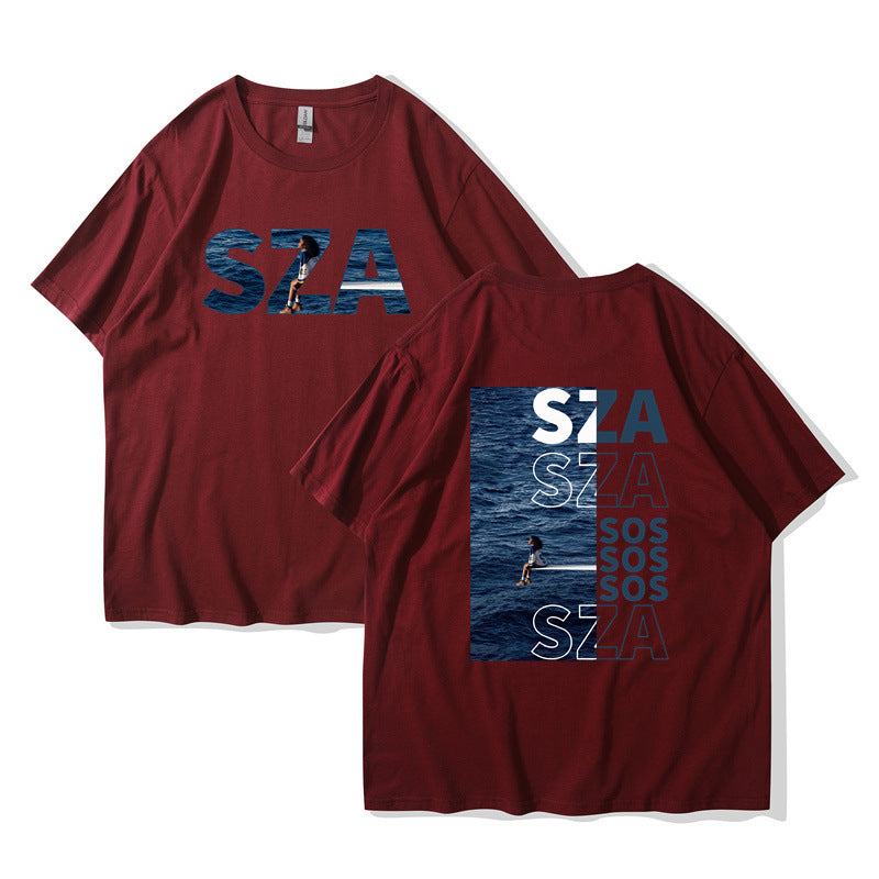 Trendy Eenvoudige Effen Kleur Casual Vintage Ronde Hals T-shirt met Grafische-print en Korte Mouwen voor UInisex