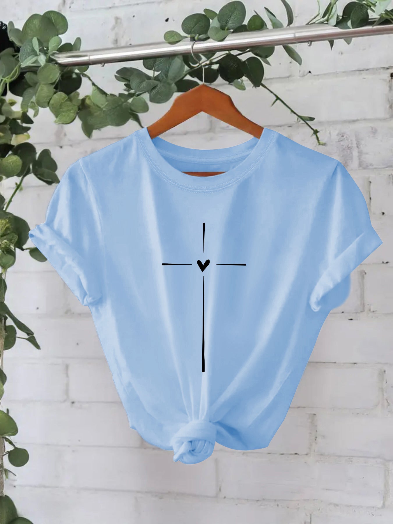 Trendy Modieuze Effen Kleur Casual Ronde Hals T-shirt met Letterprint en Korte Mouwen voor Dames/Meiden & Plus-Size