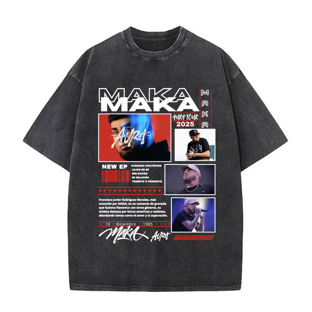 Stijlvolle Hiphopstijl Casual Effen Kleur Washed Vintage rapper Maka T-shirts voor Heren & Jongens