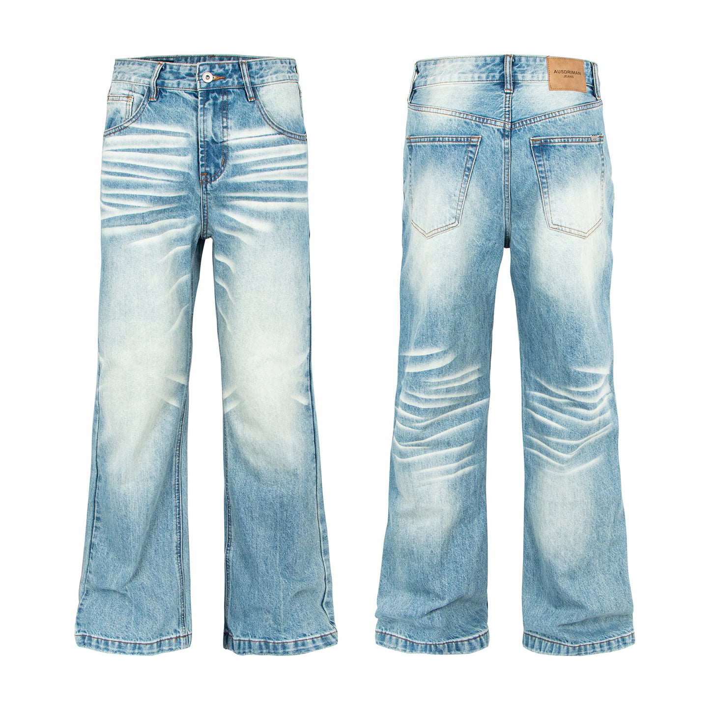 Trendy Klassieke Effen Kleur Casual Vintage Washed Losse Demin Jeans met Wijde Pijpen en Uitlopenende Zoom voor Unisex