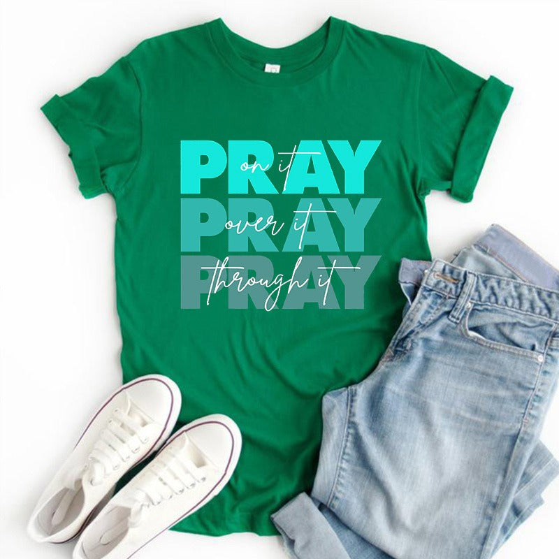 Modieuze Streetwear Effen Kleur Casual Vintage Religieus T-shirt met Ronde Hals en Korte Mouwen voor Dames/Plus-size & Meiden