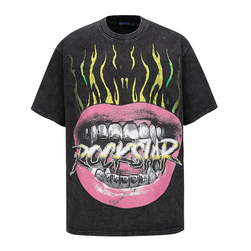 Trendy Casual Effen Kleur Vintage Ronde Hals T-shirt met Kruisprint en Korte Mouwen voor Unisex