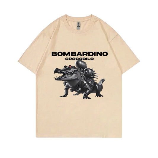 Hiphop Streetfashion Stijlvolle Effen Kleur Casual Ronde Hals BOMBARDIRO CROCODILO T-shirt met Grappige Krokodilprint en Korte Mouwen voor Heren & Jongens