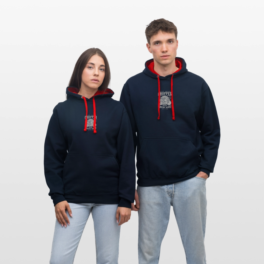 Contrast hoodie - navy/rood