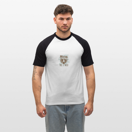 Mannen baseballshirt korte mouw - wit/zwart